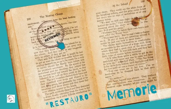 copertina-del-servizio-di-scrittura-che-recupera-diari-vecchie-memorie-e-le-restaura-in-copertina-un-libro-antico-aperto-su-cui-ho-fatto-un-timbro-e-ho-scritto-restauro-memorie